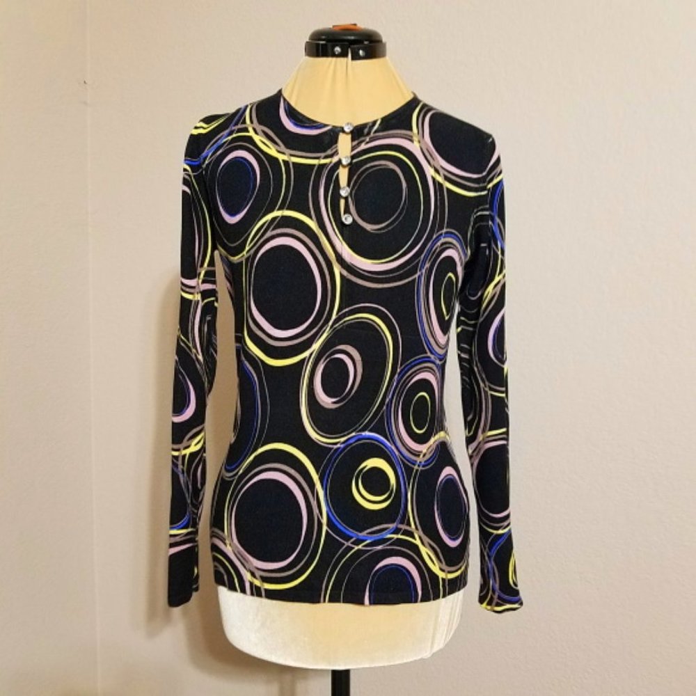 RED Women Black Geometric Pattern Rayon Blend Sweater, Size S